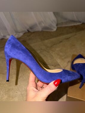Christian Louboutin Pigalle Follies 85mm 37.5 Blue Suede + Box & Extra Heel Taps